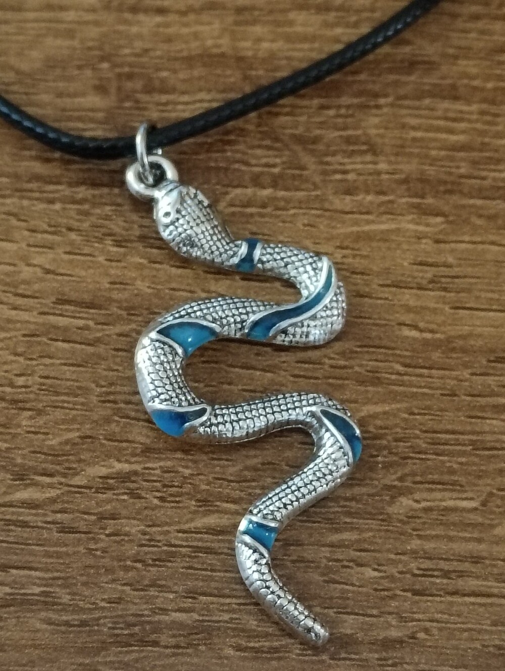 Snake Pendant Black Cord Necklace